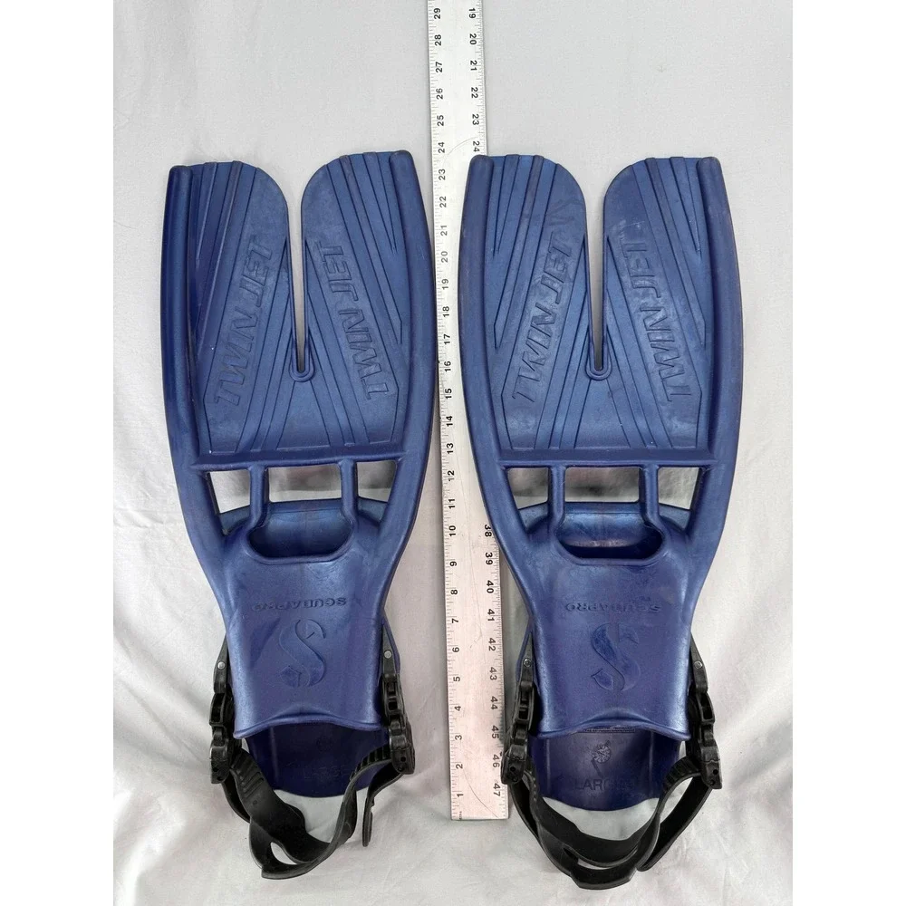 Scubapro Twin Jet Blue Open Heel Split Fins Large Nature's Wing Scuba Diving USA